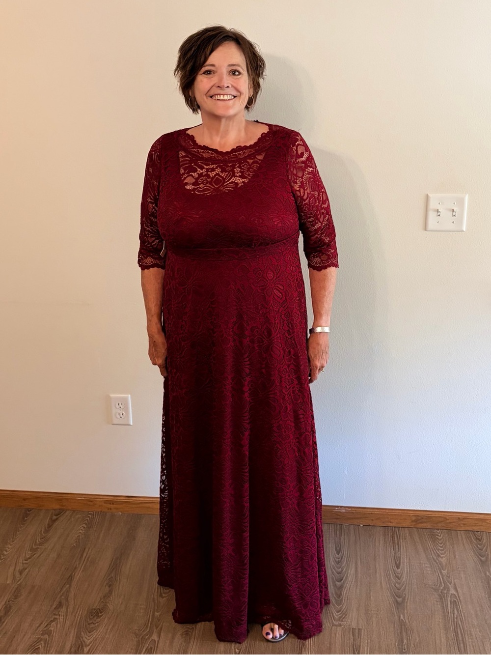 Kiyonna Mother of the Groom Burgundy Lace Maxi Dress